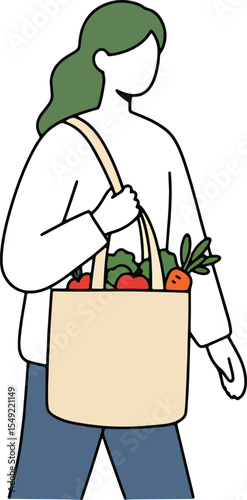 Woman Carrying Reusable Tote Bag Filled with Fresh Produce