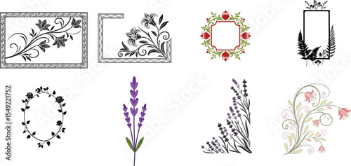 Elegant Floral Design Elements Frames, Borders, and Corner Designs