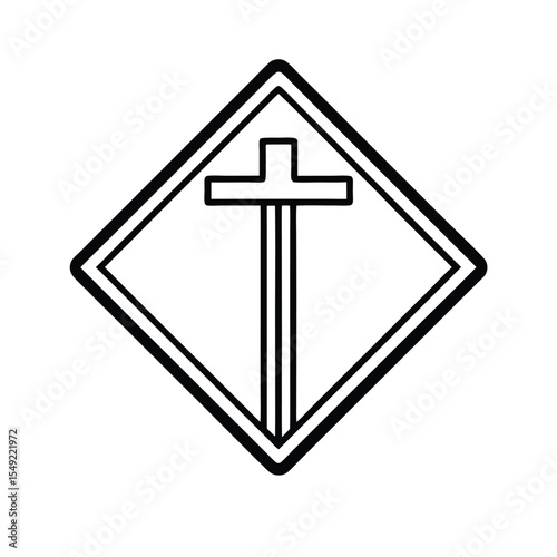 T intersection warning sign with bold black T shape Vector illustration