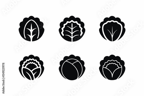 set of Cabbage icon vector silhouette illustration isolated on white background