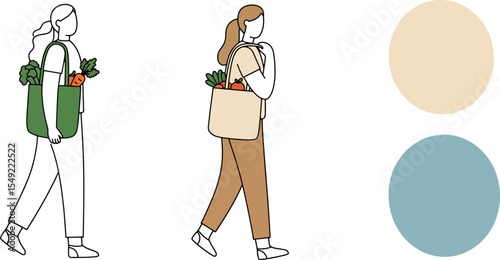 Woman Carrying Reusable Grocery Bag with Fresh Produce