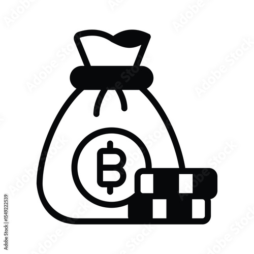 Visually engaging glyph icon of bitcoin money sack