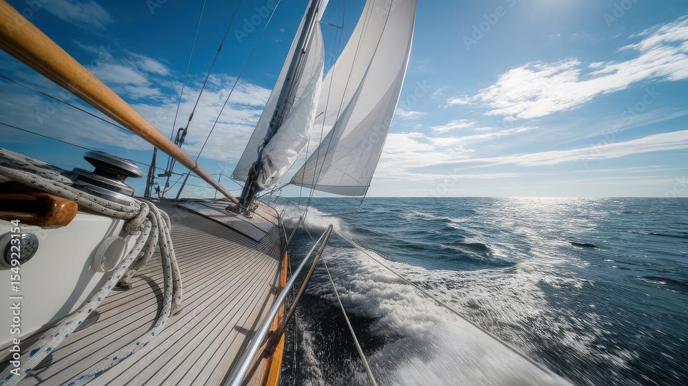 Fototapeta premium Sailing adventure on a yacht gliding through the expansive blue ocean waves