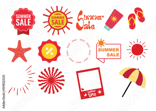 Colorful summer vector collection – beach items, sun symbols, tropical elements and seasonal sale graphics