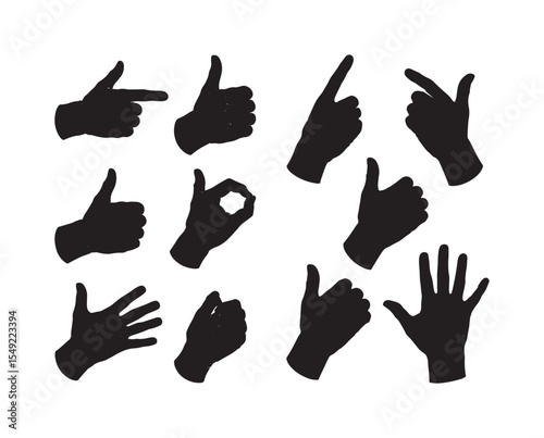 Searchable title: Black Silhouettes of Hand Gestures Collection