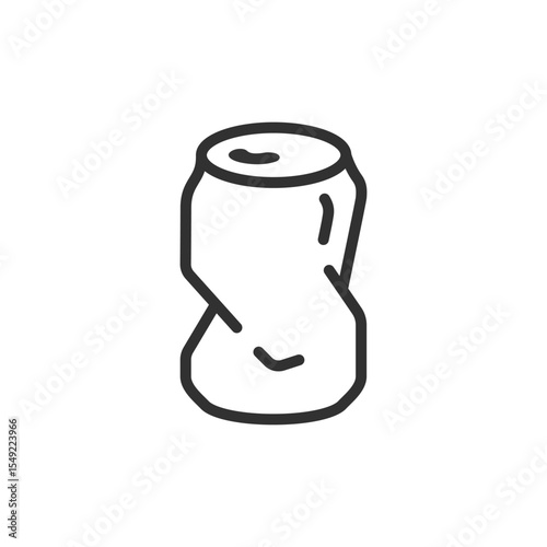 Crushed soda can, linear icon. Recycling, waste, or post-consumption packaging. Line with editable stroke.