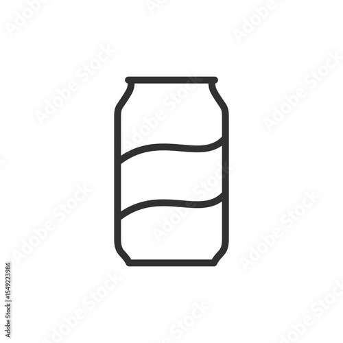 Soda can with wavy pattern, linear icon. Packaged fizzy drink or branded refreshment. Line with editable stroke.
