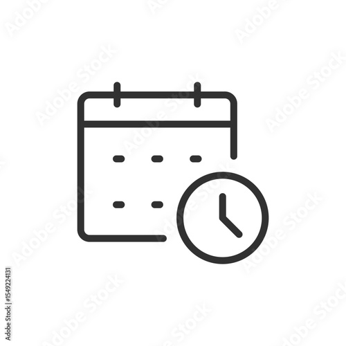 Calendar and clock, linear icon. Scheduling, deadlines, and time planning. Line with editable stroke.