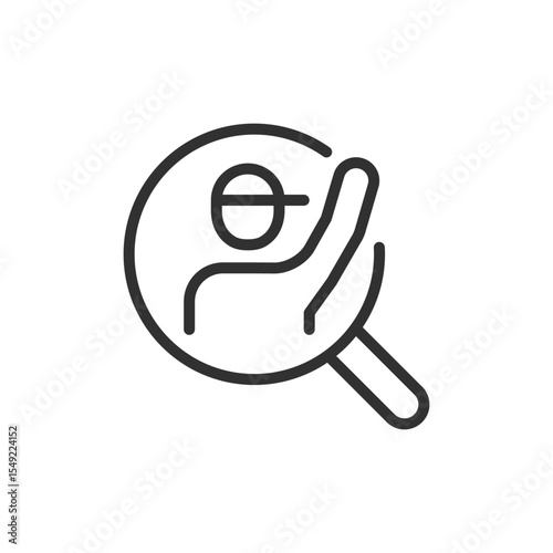 Food search, linear icon. Finding meal options or delivery services. Line with editable stroke.