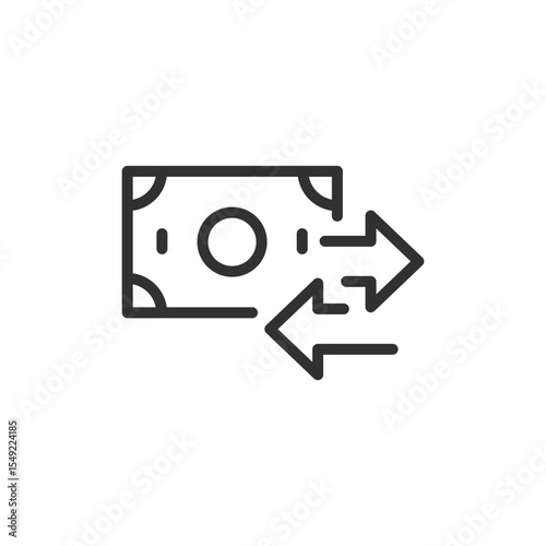 Money transfer, linear icon. Sending or receiving funds. Line with editable stroke.