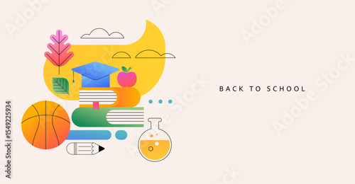 Colorful geometric Back to School sale poster, banner and flyer design