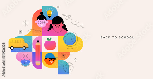 Colorful geometric Back to School sale poster, banner and flyer design
