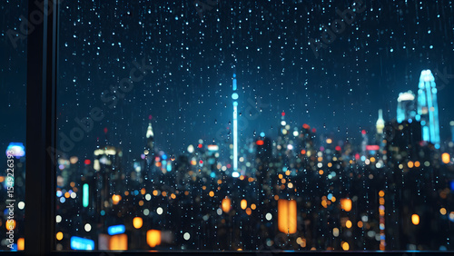 A solitary raindrop captures the soul of a cyberpunk metropolis — within its tiny sphere, a universe of glowing towers, drifting holograms, and endless motion blurs into a dream. A moment suspended in