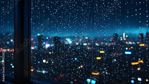 A solitary raindrop captures the soul of a cyberpunk metropolis — within its tiny sphere, a universe of glowing towers, drifting holograms, and endless motion blurs into a dream. A moment suspended in