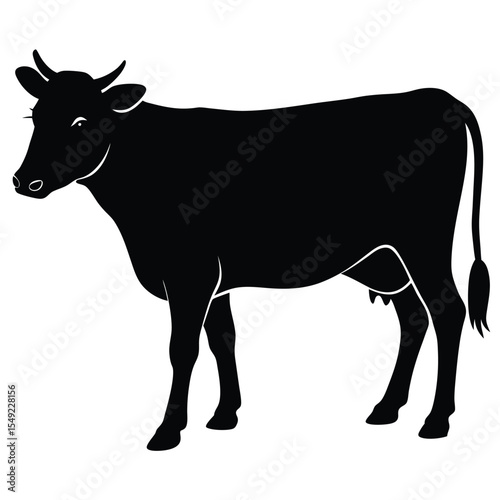 Silhouette of a Dairy Cow Standing Tall A Classic Farm Animal in a Simple yet Striking Black Shape