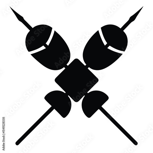 Barbecue kebab skewers icon in black silhouette style, perfect for grill, BBQ party, picnic, and food vector design