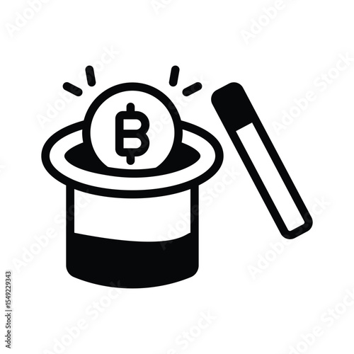 A modern glyph icon of bitcoin magic sparkles