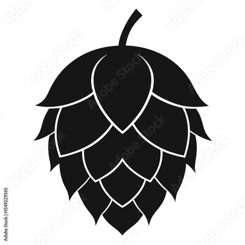 Hop cone vector illustration in bold black silhouette for beer brewing, brewery branding, natural ingredient design, and craft drink visuals