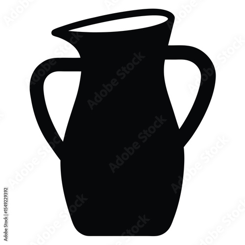 Ceramic jug vector silhouette in classic black for vintage kitchen decor, pottery icon, water pitcher design and farmhouse illustrations