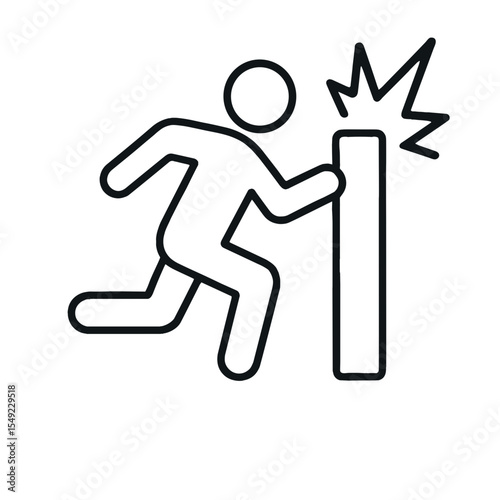 Outline of person running towards a pole with a warning sign  