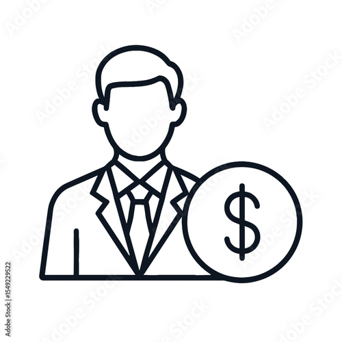Line Icon of Investor in Business Suit with Dollar Sign Symbolizing Financial Investment