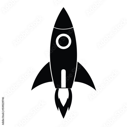 Rocket vector silhouette in black for space exploration, innovation, startup branding, futuristic travel, and science-themed visuals