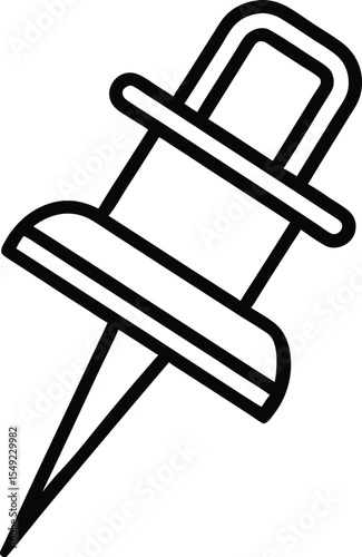 Push pin vector illustration in black for office, stationary icon, reminder design, bulletin board graphics, and organizer visuals