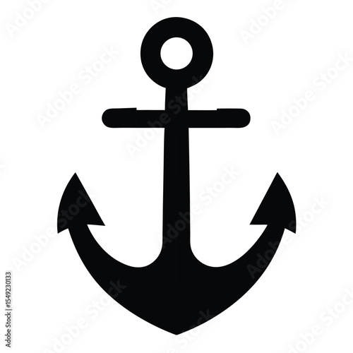 Anchor icon vector in simple black silhouette for nautical theme, marine branding, sea travel visuals, boat, ship and ocean-related design