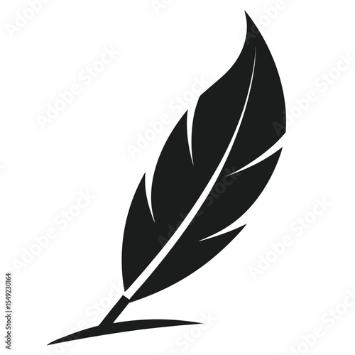 Elegant feather vector icon in black silhouette for writing, creativity, vintage design, stationary, calligraphy and poetic visuals
