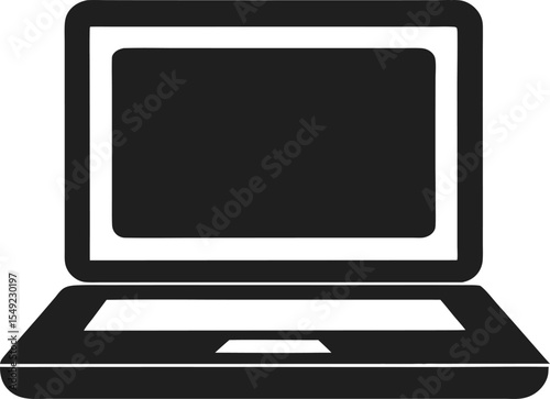 Laptop vector icon in modern black silhouette for technology, education, work from home, business, digital illustration and computer design