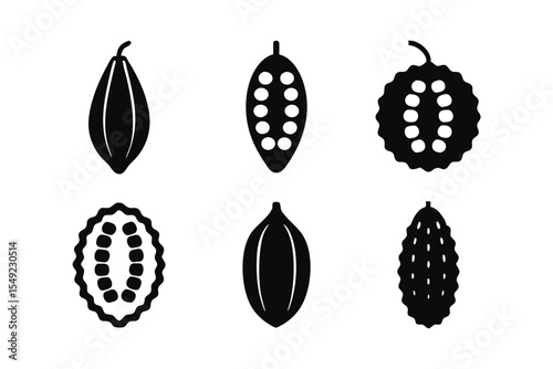 set of Bitter gourd icon vector silhouette illustration isolated on white background