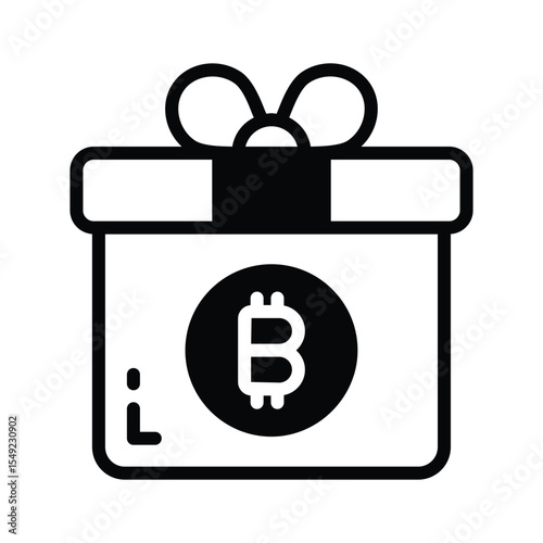 A trendy glyph icon of bitcoin gift package
