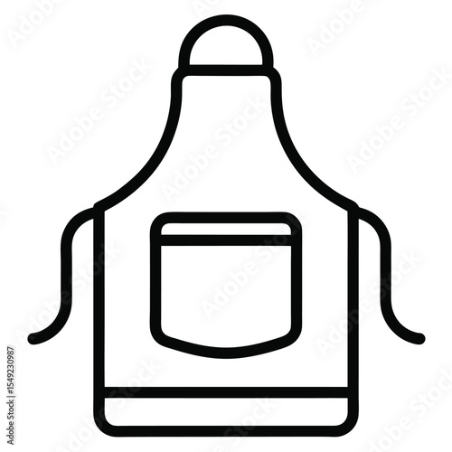Simple kitchen apron vector illustration for chef, cooking, restaurant, bakery, culinary school, kitchen accessory icon in black and white outline style
