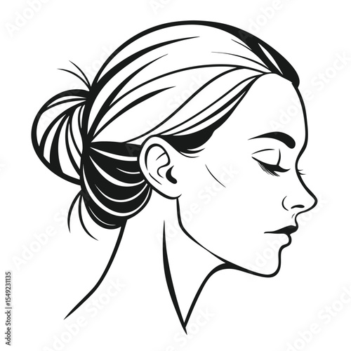 Black and White Woman Profile Elegant Hair Bun face