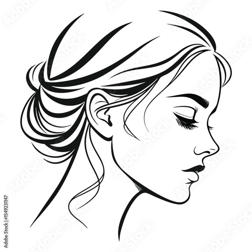 Black and White Woman Profile Elegant Hair Updo face