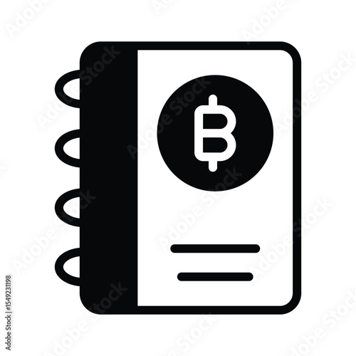 A customizable glyph icon of bitcoin ledger book
