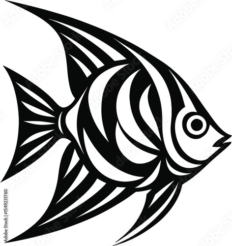 Striped Angelfish Black and White Illustration
