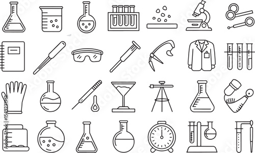 Vector illustration of a black silhouette set of laboratory equipment icons