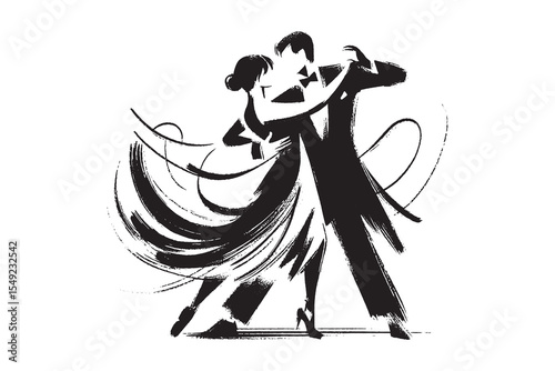 Ballroom tango dance couple brush sketch vector illustration
