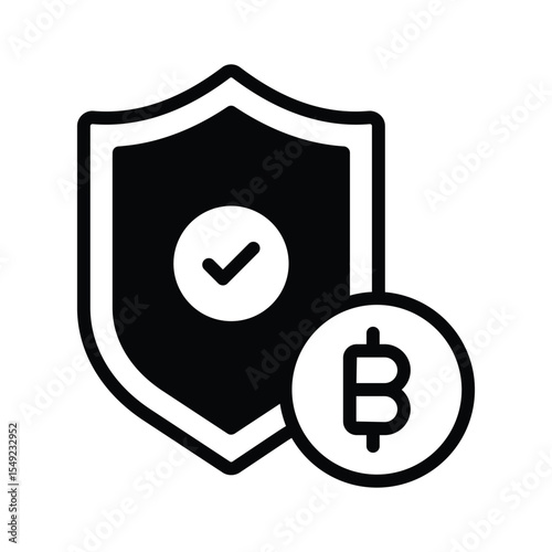 A modern glyph icon of bitcoin safety shield
