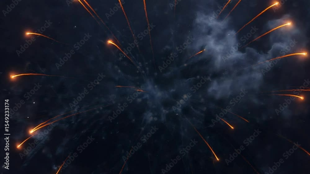 Abstract glowing network with orange lines and particles on a dark smoky background design