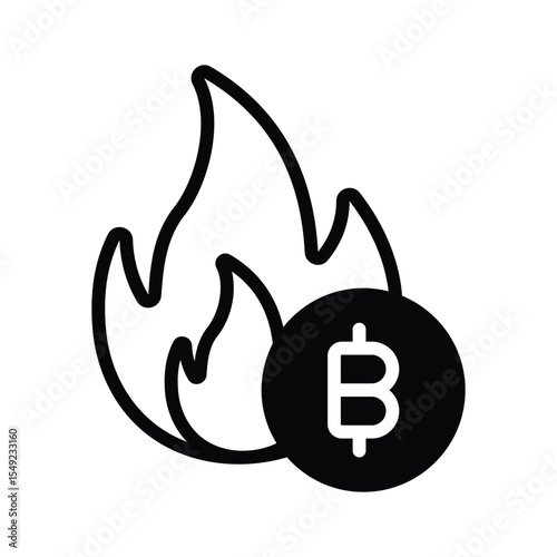A trendy glyph icon of bitcoin burn