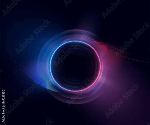 Circle of blue-violet glow with smooth wavy transitions on dark background. Suitable for interfaces, sci-fi visualization effects, portals, swirls, frames. Vector