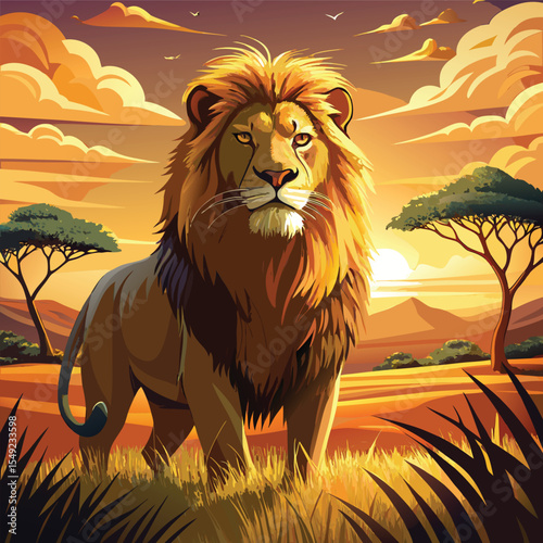 lion in the sunset vector 