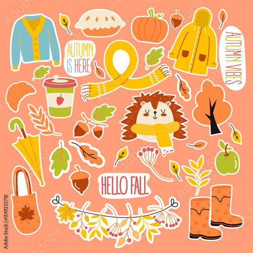 Cozy stickers autumn fall mood clipart set