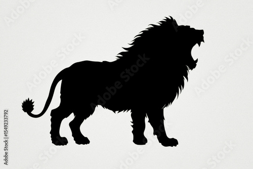 Silhouette of a Roaring Lion in Profile View