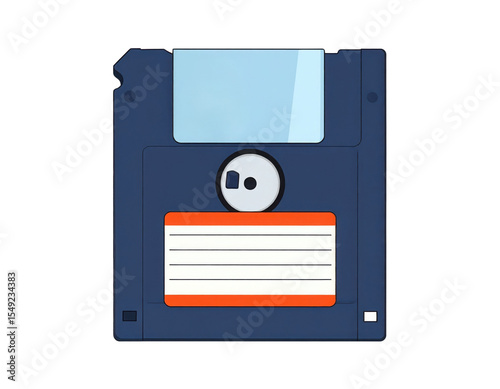 A blue 3.5-inch floppy disk with a label area featuring lines for writing and a metal shutter protecting the magnetic disk inside.