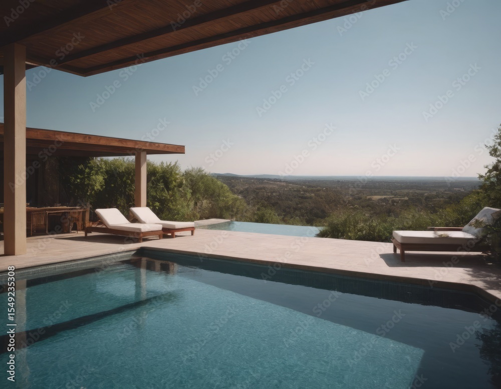 Fototapeta premium Piscina a sfioro davanti a una casa moderna bianca.