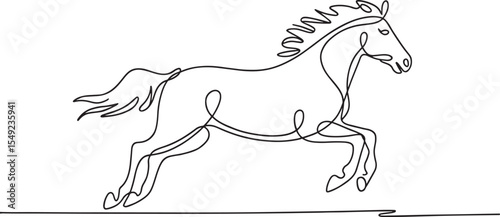 White horse vector illustration, a running mustang silhouette on a white background