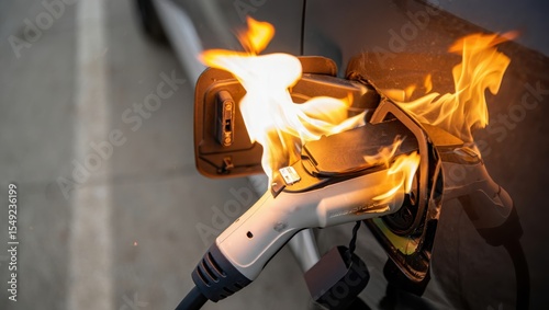 Electric Vehicle Charging Port on Fire During Fast Charging